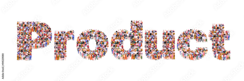 Large group of people forming word Product. A product is a good or service that is produced and sold to meet the needs or desires of consumers. Vector illustration. Not AI generated Large group of people forming word Product. A product is a good or service that is produced and sold to meet the needs or desires of consumers. Vector illustration. Not AI generated