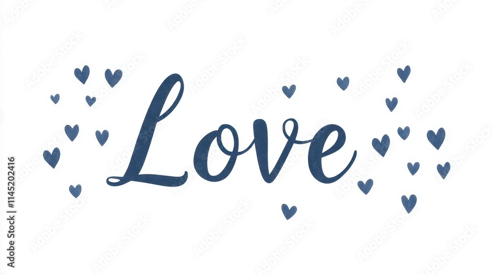 Elegant Design of Love with Hearts in Soft Blue on White Background Elegant Design of Love with Hearts in Soft Blue on White Background