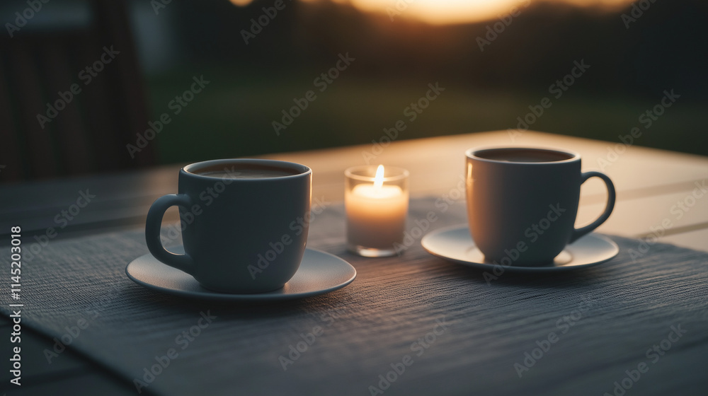 Obraz premium Romantische Kaffeestunde mit Kerzenlicht und sanfter Beleuchtung