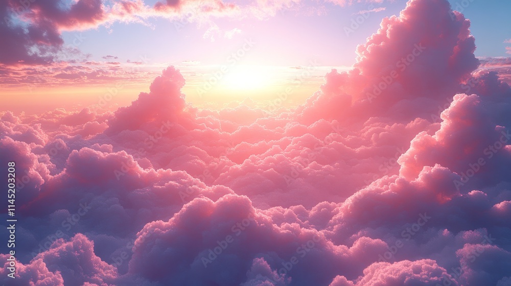 The sky is filled with pink clouds and the sun is shining brightly The sky is filled with pink clouds and the sun is shining brightly