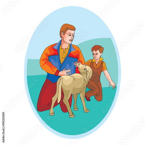farmer and child with sheep design illustration