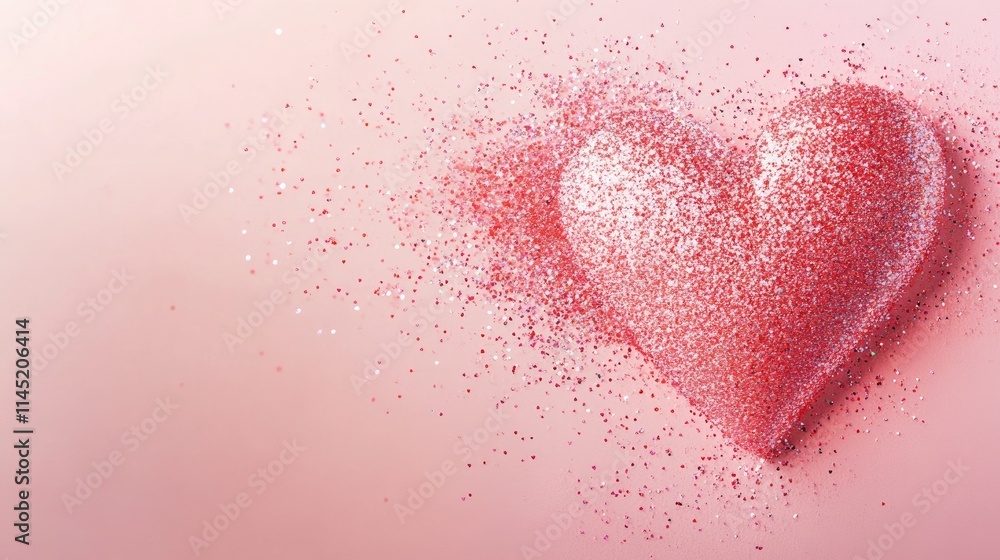 Sparkling Heart Shape with Glitter on Soft Pink Background Sparkling Heart Shape with Glitter on Soft Pink Background