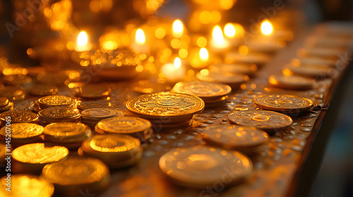 Close-up of Chinese gold coins symbolizing wealth photo