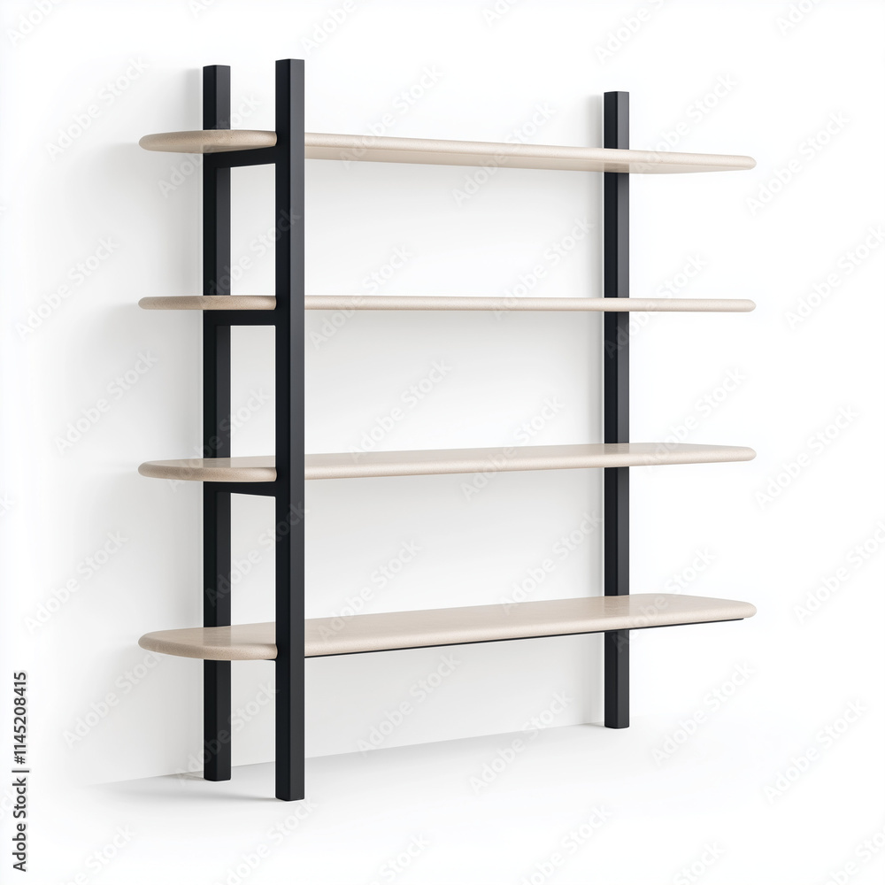 A Contemporary Open Shelving System with Marble-Topped Units A Contemporary Open Shelving System with Marble-Topped Units