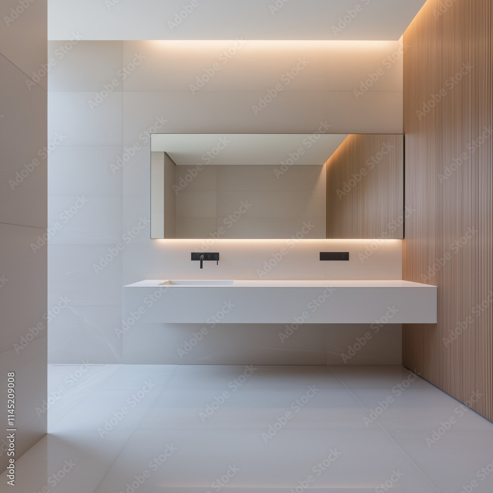 Fototapeta premium A Luxury Marble Bathroom with a Seamless Mirrored Wall