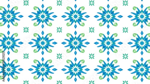 Colorful floral pattern with blue and green motifs.