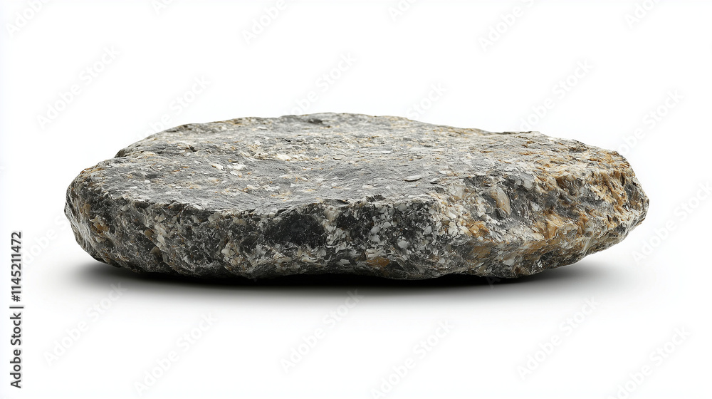 A large flat rock with a rough texture, placed against a clean white background. A large flat rock with a rough texture, placed against a clean white background.
