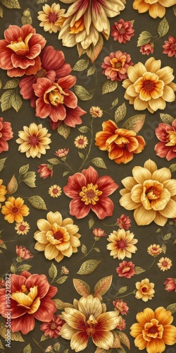 Bright, opulent vintage floral wallpaper, seamless pattern, cheerful, sophisticated
