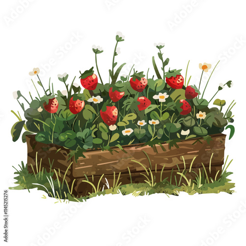 A watercolor illustration of bright red strawberries in the garden, isolated on a white background. Strawberries vector.
