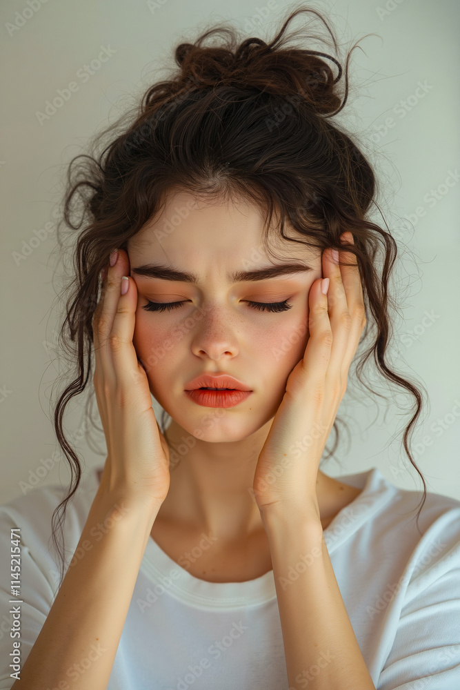 A woman holding her head in her hands A woman holding her head in her hands