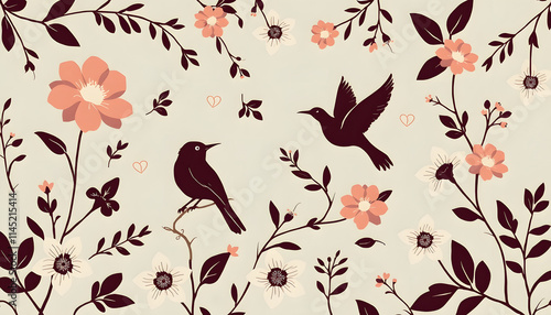 Vector illustrations pattern of flower, plant, leaves, bird, fantasy vintage ,for greeting card,Wedding invitations, silhouette, with white tones