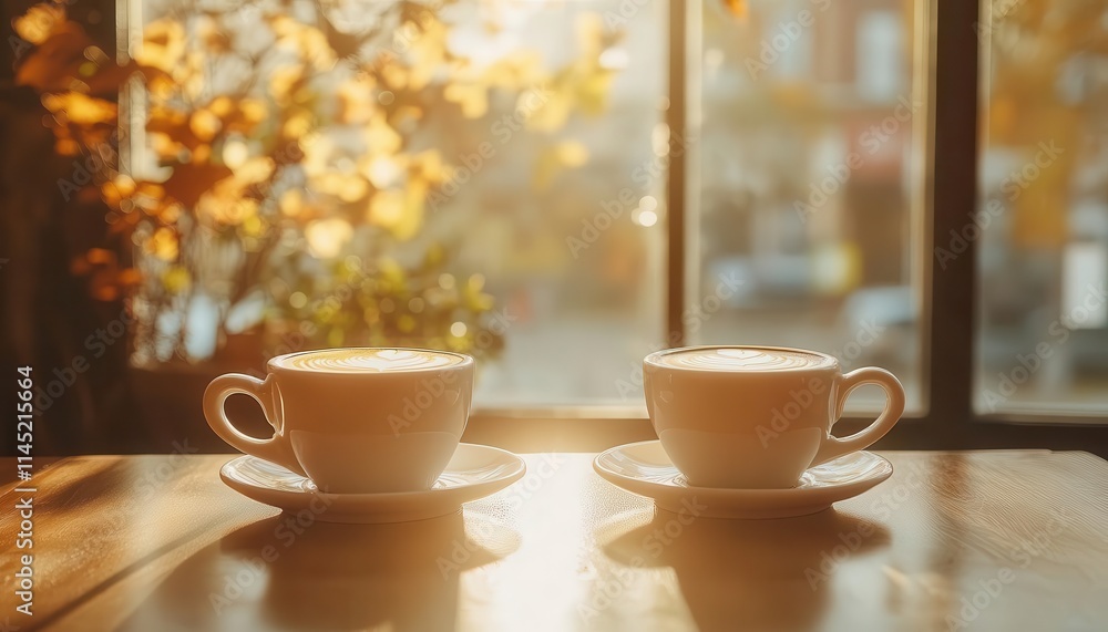 Two cofounders discussing business growth over coffee in a cozy cafe, sunlight streaming through large windows Two cofounders discussing business growth over coffee in a cozy cafe, sunlight streaming through large windows