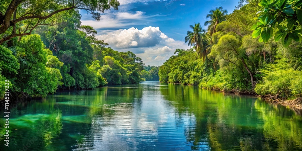 River between trees in Central America , tropical forest, river, tree, foliage, greenery, water River between trees in Central America , tropical forest, river, tree, foliage, greenery, water
