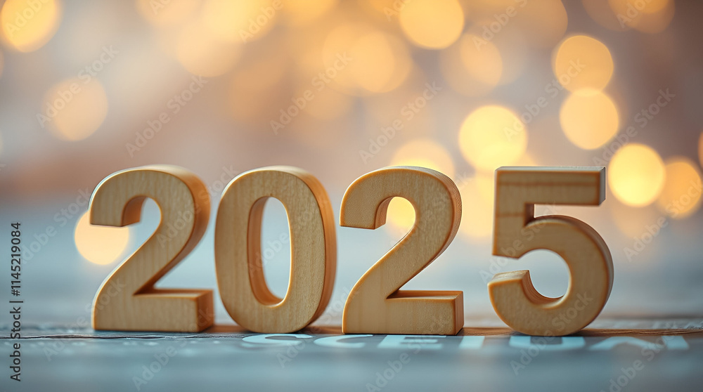wooden blocks 2025 on golden bokeh background wooden blocks 2025 on golden bokeh background