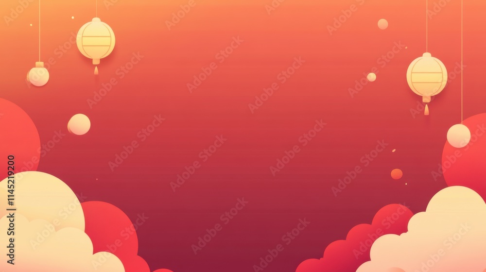 Obraz premium Festive Chinese New Year Background Design with Red and Gold Lanterns and Clouds