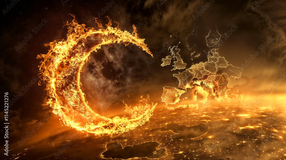 representation of the islamization of Europe and the west, with the arrival of muslim immigrants from north Africa. 