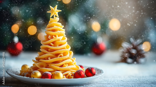 Cute pasta christmas tree with copy space photo