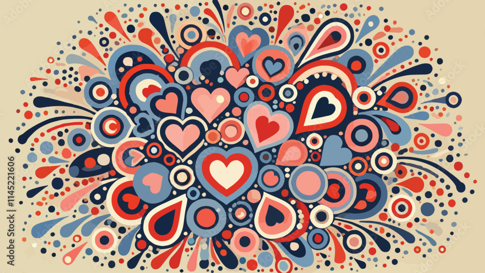 Simple abstract illustration with a pattern made of hearts and circle Simple abstract illustration with a pattern made of hearts and circle