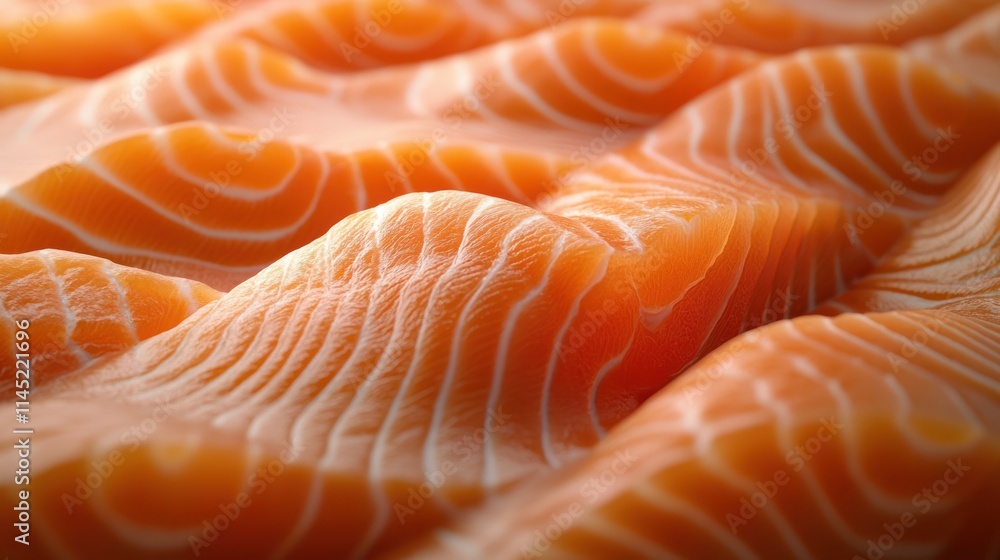 Close-up of fresh salmon fillet slices, showcasing texture and color. Close-up of fresh salmon fillet slices, showcasing texture and color.