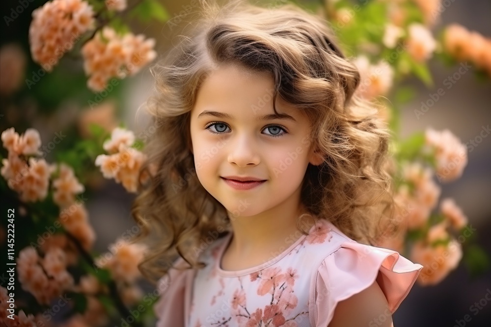 portrait of a beautiful little girl with long curly hair and flowers portrait of a beautiful little girl with long curly hair and flowers