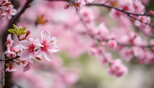 Delicate pink cherry blossoms on a branch. isolated on transparent white background