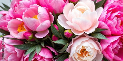 Fototapeta Naklejka Na Ścianę i Meble -  A beautiful arrangement of pink peonies and roses with blank space for text, nature, bouquet