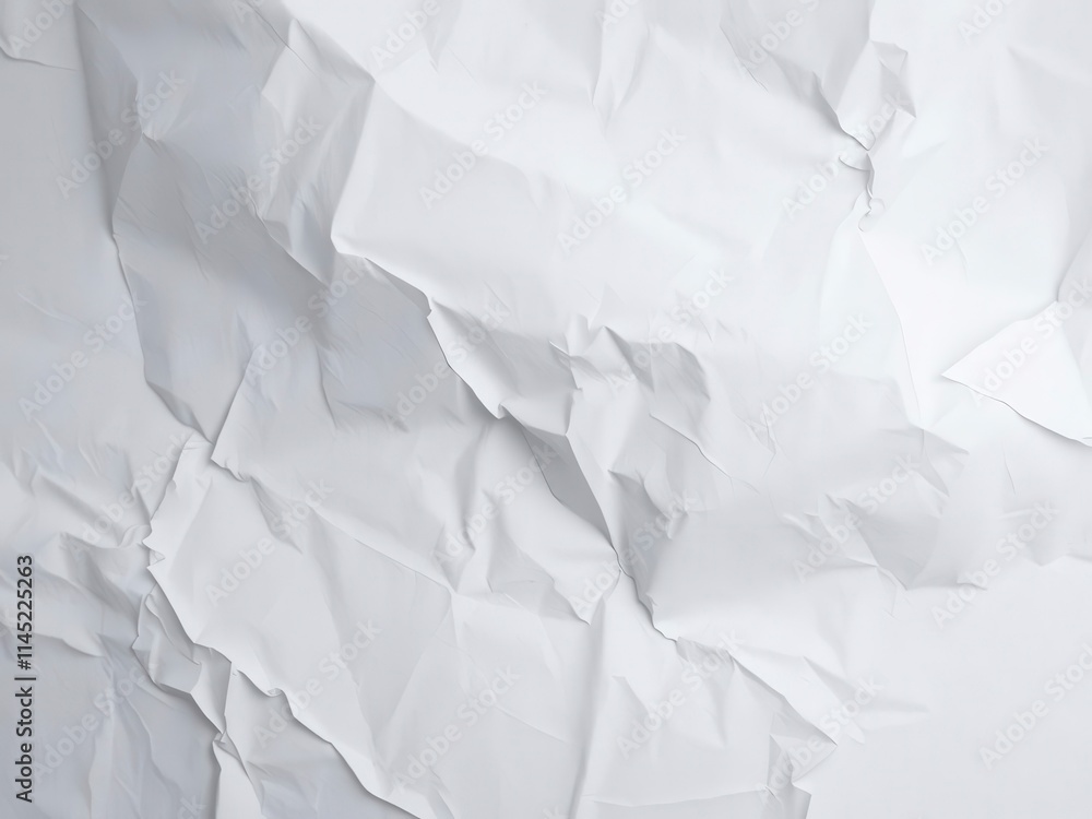 Obraz premium Crumpled white paper texture with wrinkles and creases, crumpled, wrinkled