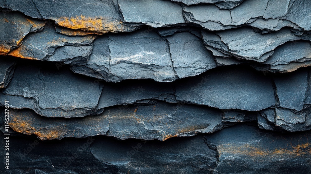 A close-up view of layered slate rock formations with subtle color variations. A close-up view of layered slate rock formations with subtle color variations.