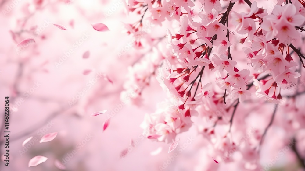 Fototapeta premium Pink sakura petals falling gently to create a beautiful background, nature, gentle