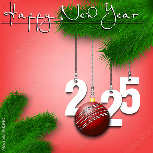 Happy New Year 2025 and cricket ball