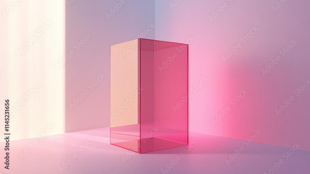 Abstract geometric structure with vibrant pink lighting and shadows Abstract geometric structure with vibrant pink lighting and shadows