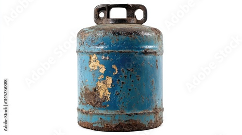 Rusty Blue Gas Cylinder with Wear and Tear on Metal Surface