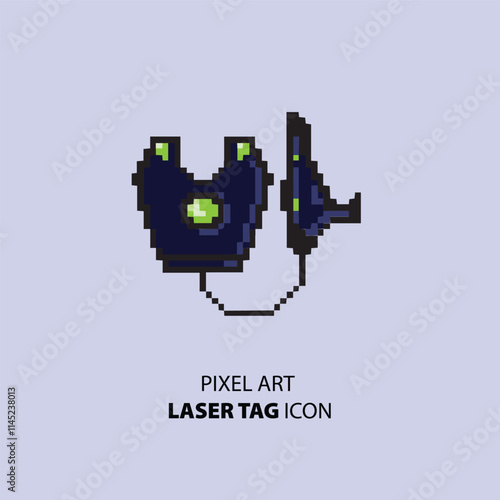 pixel art icon of laser tag vest and laser tag gun vector logo