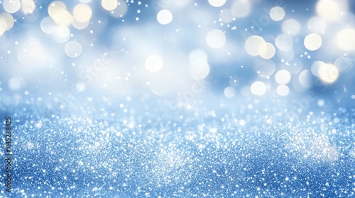 Sparkling Blue Background with Soft Bokeh Effect and Glittering Lights