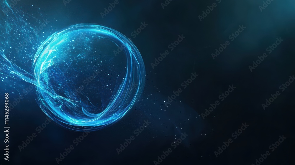 Abstract Blue Energy Orb Glowing In Space Abstract Blue Energy Orb Glowing In Space