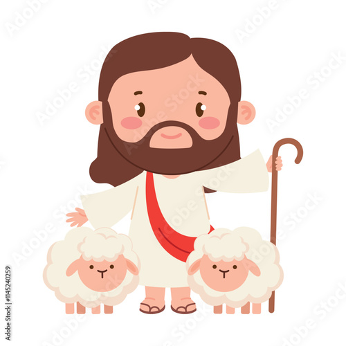 cute jesus with sheeps