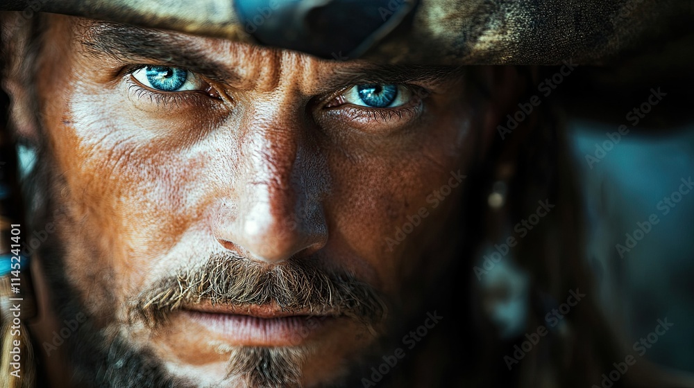 Dramatic Close-Up of an Intense Pirate Portrait - Dramatic Close-Up of an Intense Pirate Portrait -