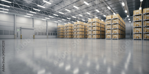 3d rendering blur background of warehouse and concrete floor suit for industrial background.
