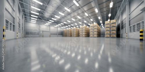 3d rendering blur background of warehouse and concrete floor suit for industrial background. photo