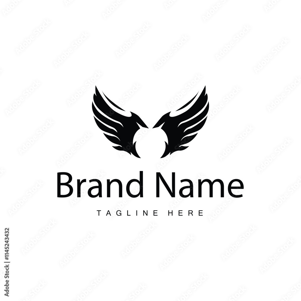 Fototapeta premium black silhouette design simple wing logo illustration minimalist animal wings for icon symbol template