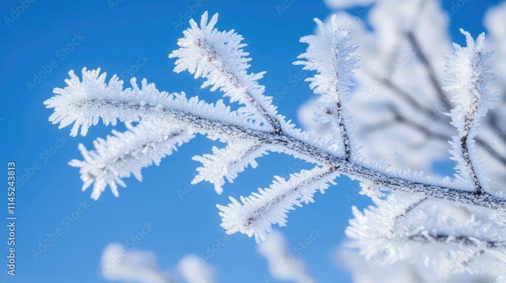 Frosty Branch Against Clear Blue Sky on a Cold Winter Day Frosty Branch Against Clear Blue Sky on a Cold Winter Day