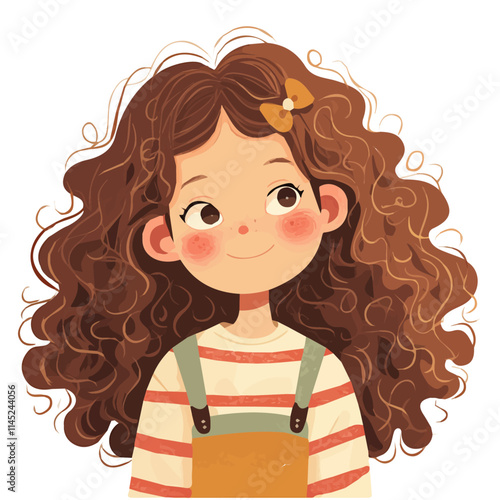 Curly Side Swept Hairstyle – Elegant and Voluminous Curly Hairstyle with Side Swept Look, Trendy Women’s Haircut, Glamorous and Chic Hair Vector Illustration

