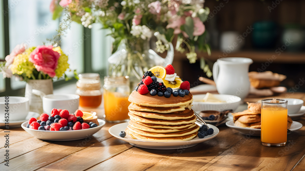 Rustic Sunday Brunch Spread: Assortment of Baked Goods, Avocado Toasts, Fresh Fruit, and Coffee Rustic Sunday Brunch Spread: Assortment of Baked Goods, Avocado Toasts, Fresh Fruit, and Coffee