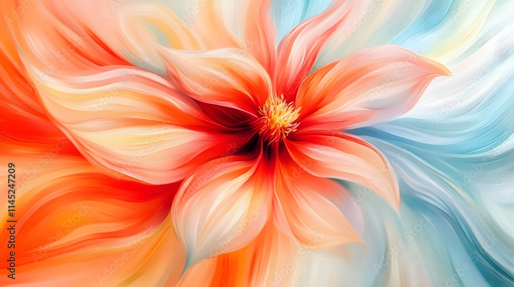 A minimalist yet vibrant painting of a single flower with its petals painted in swirling strokes that radiate energy and life. A minimalist yet vibrant painting of a single flower with its petals painted in swirling strokes that radiate energy and life.