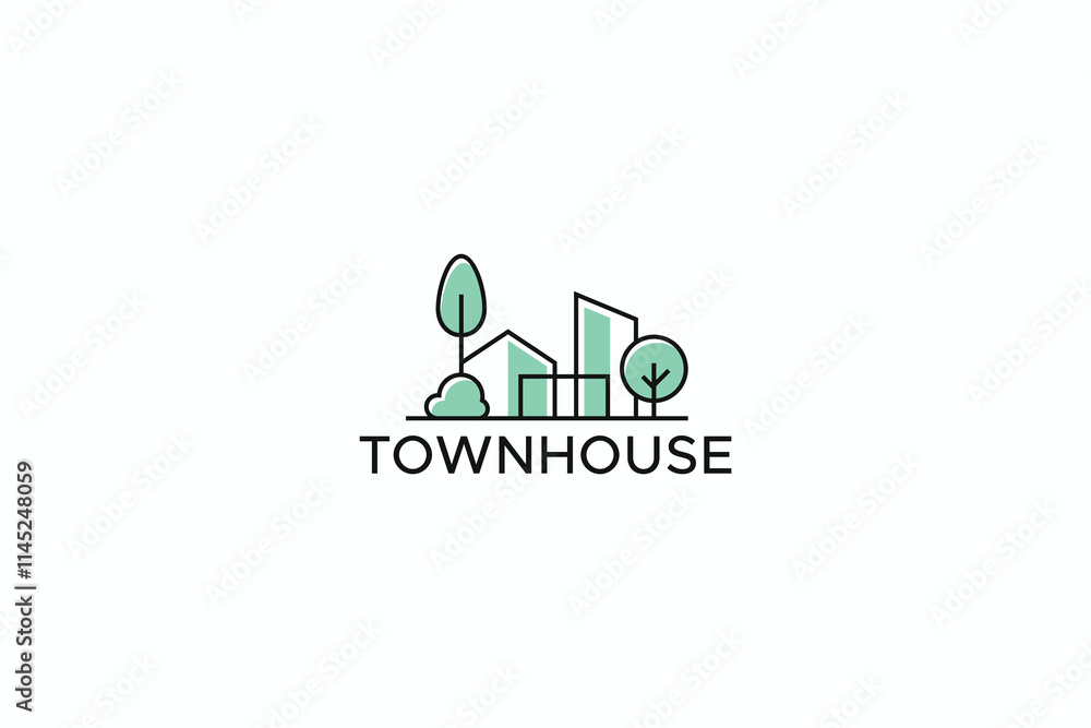 Town House Logo Simple Green Property and Real Estate Branding Concept Town House Logo Simple Green Property and Real Estate Branding Concept