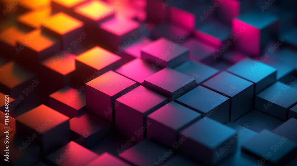 A captivating 3D composition Wallpaper of stacked cubes in glowing orange, pink, and blue tones, evoking a vibrant futuristic aesthetic. A captivating 3D composition Wallpaper of stacked cubes in glowing orange, pink, and blue tones, evoking a vibrant futuristic aesthetic.