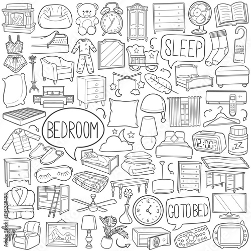 Bundle Go to Bed Sleeping Traditional Doodle Icons Sketch Hand Made Design Vector Symbols. 
