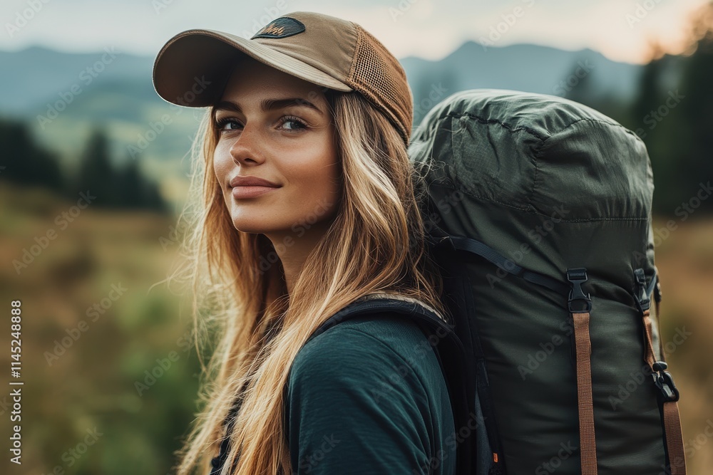 A young woman is captured with her hiking attire and gear, standing confidently amidst a natural setting, representing courage and a love for the outdoors. A young woman is captured with her hiking attire and gear, standing confidently amidst a natural setting, representing courage and a love for the outdoors.