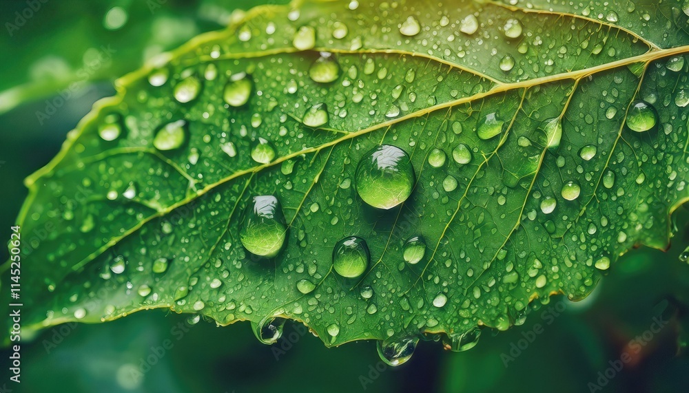 Captivating Water Drops on a Green Leaf An Abstract Background Showcasing Natures Beauty, Freshness, and Juiciness in Every Glimmering Drop Captivating Water Drops on a Green Leaf An Abstract Background Showcasing Natures Beauty, Freshness, and Juiciness in Every Glimmering Drop