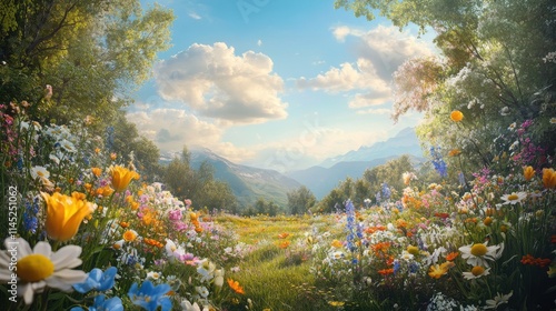 Paisaje de flores en un campo